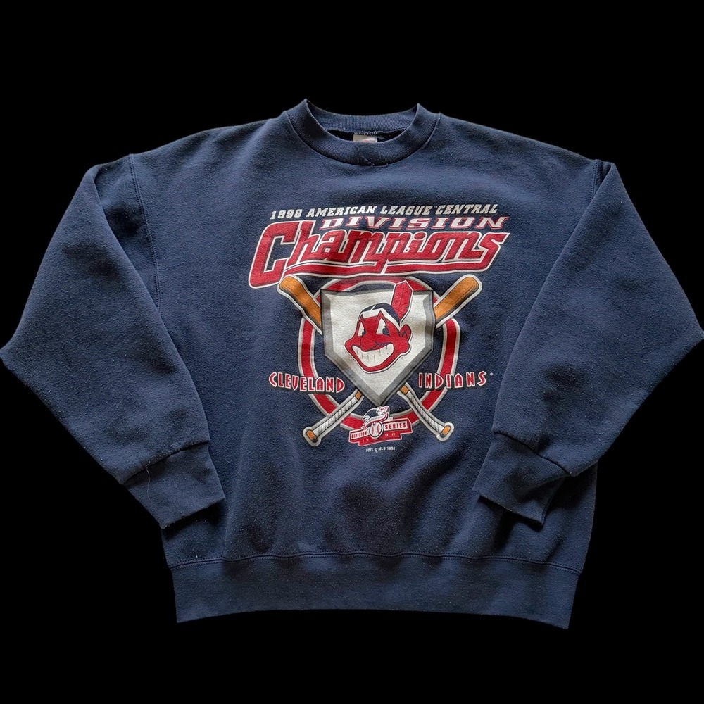 Vintage 1998 Cleveland Indians AL Central Champions Sweatshirt Navy Blue Large
